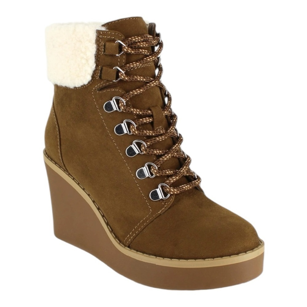 Portland Boot Company Women’s Shearling Trim Lace Up Wedge Bootie Size 9M